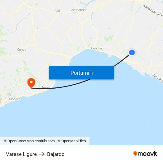 Varese Ligure to Bajardo map