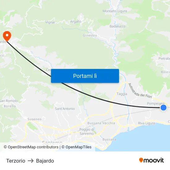 Terzorio to Bajardo map