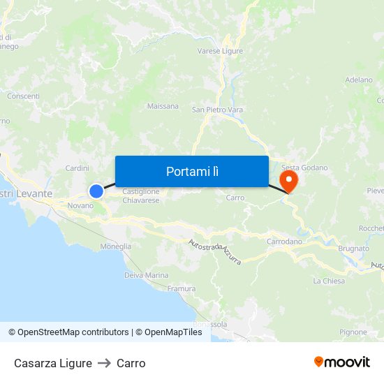 Casarza Ligure to Carro map