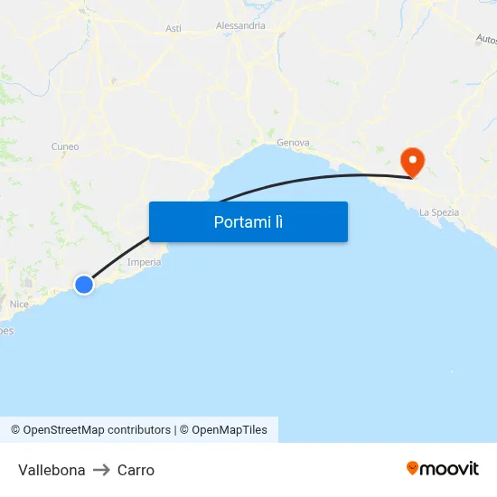 Vallebona to Carro map