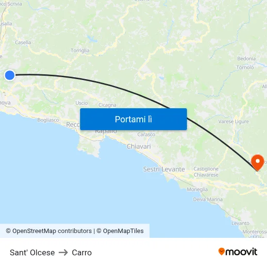 Sant' Olcese to Carro map