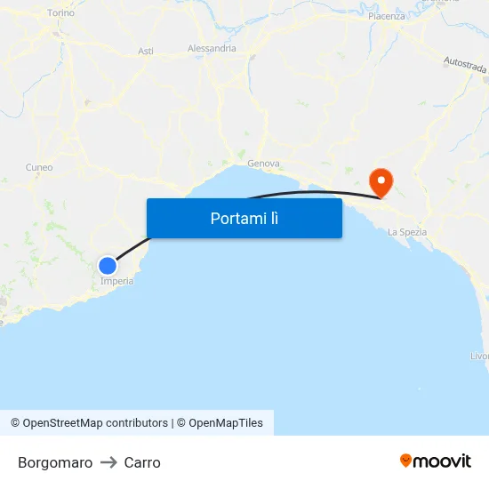 Borgomaro to Carro map
