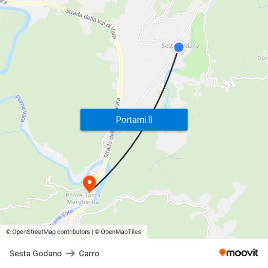 Sesta Godano to Carro map