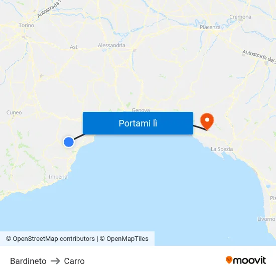 Bardineto to Carro map