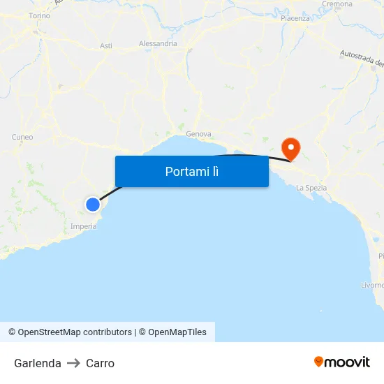 Garlenda to Carro map