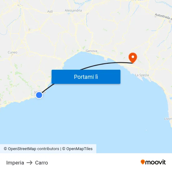 Imperia to Carro map