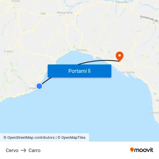 Cervo to Carro map