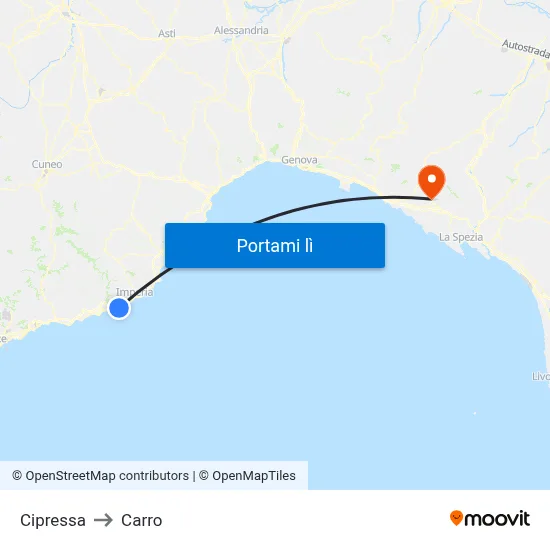 Cipressa to Carro map