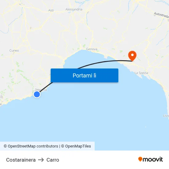Costarainera to Carro map
