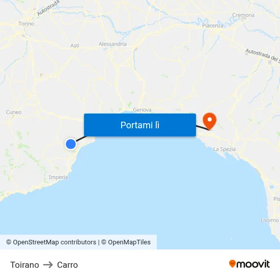Toirano to Carro map