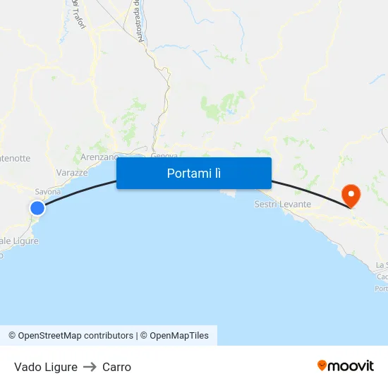 Vado Ligure to Carro map