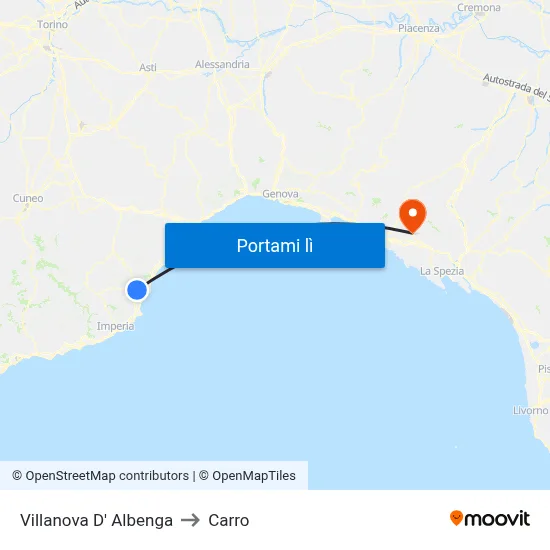 Villanova D' Albenga to Carro map