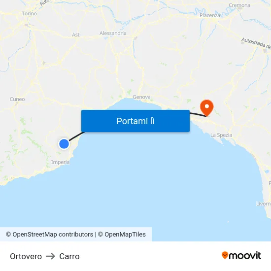 Ortovero to Carro map