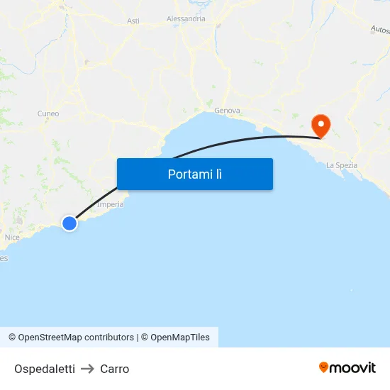 Ospedaletti to Carro map