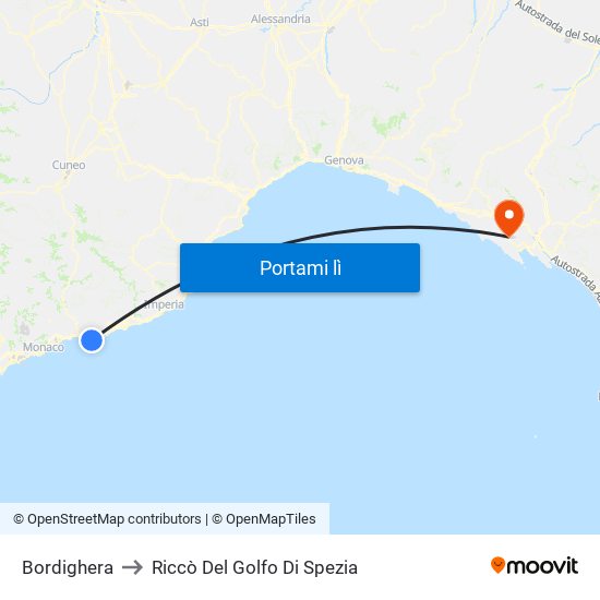 Bordighera to Riccò Del Golfo Di Spezia map