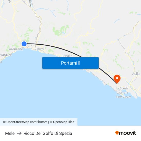 Mele to Riccò Del Golfo Di Spezia map