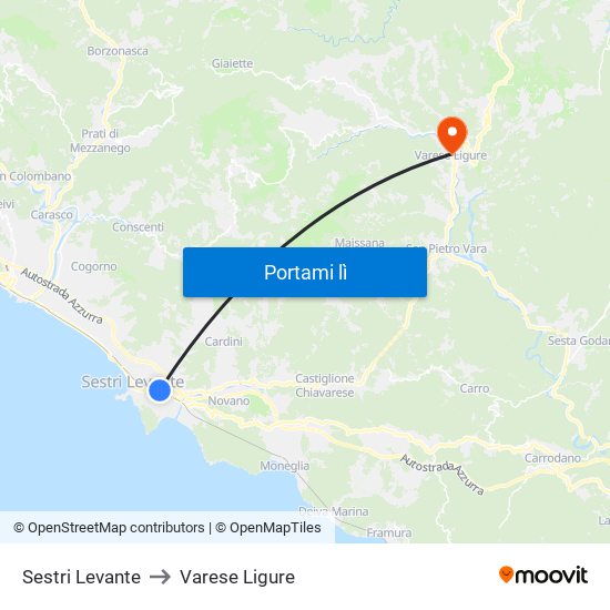 Sestri Levante to Varese Ligure map