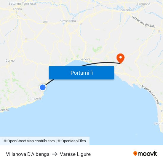 Villanova D'Albenga to Varese Ligure map