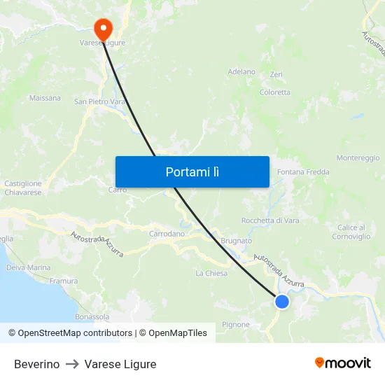 Beverino to Varese Ligure map