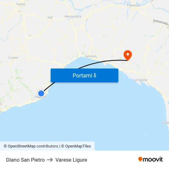 Diano San Pietro to Varese Ligure map