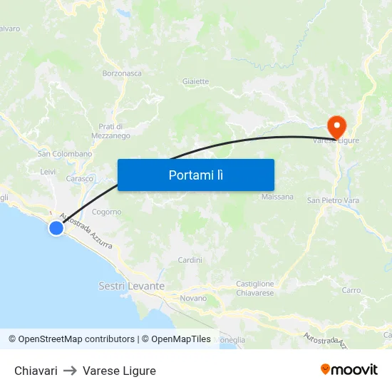 Chiavari to Varese Ligure map