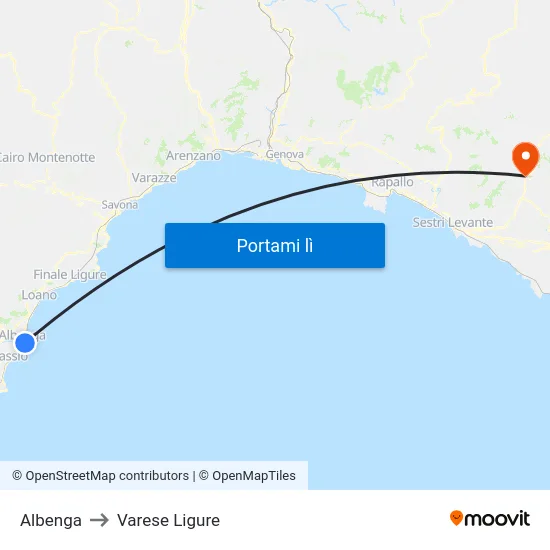 Albenga to Varese Ligure map