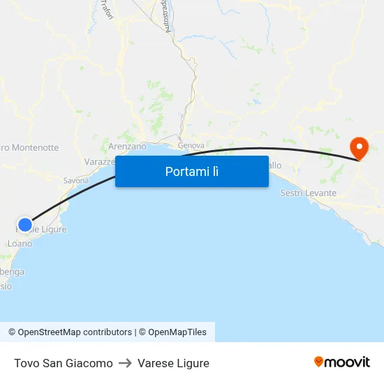 Tovo San Giacomo to Varese Ligure map