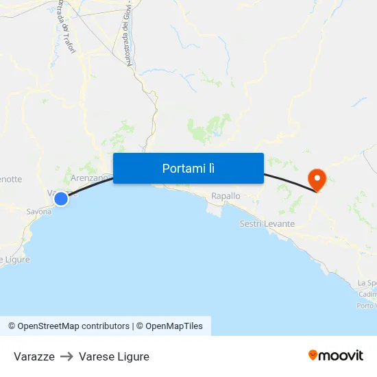 Varazze to Varese Ligure map