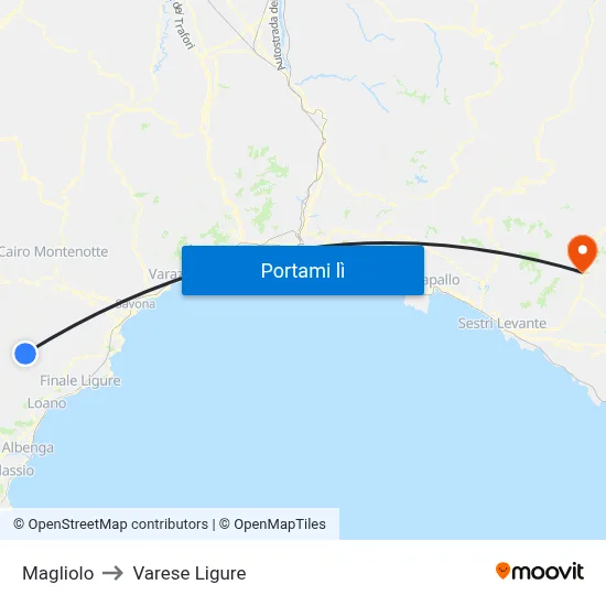 Magliolo to Varese Ligure map