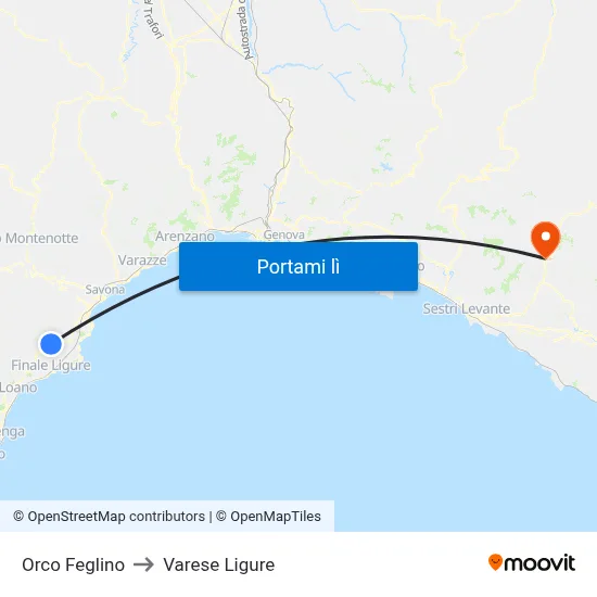 Orco Feglino to Varese Ligure map