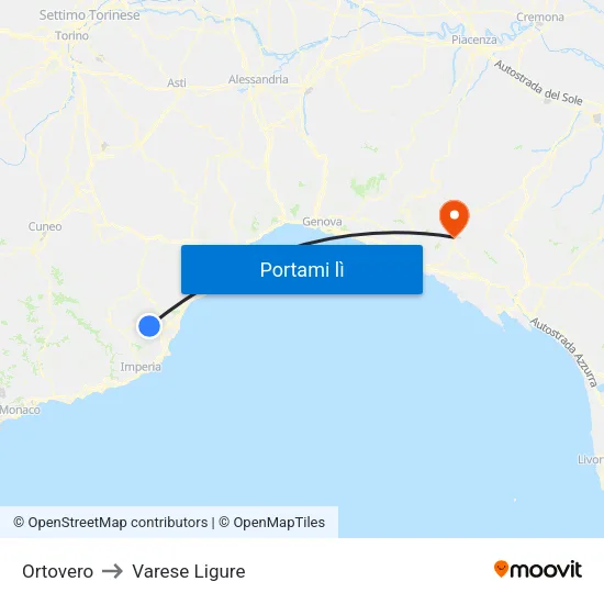 Ortovero to Varese Ligure map