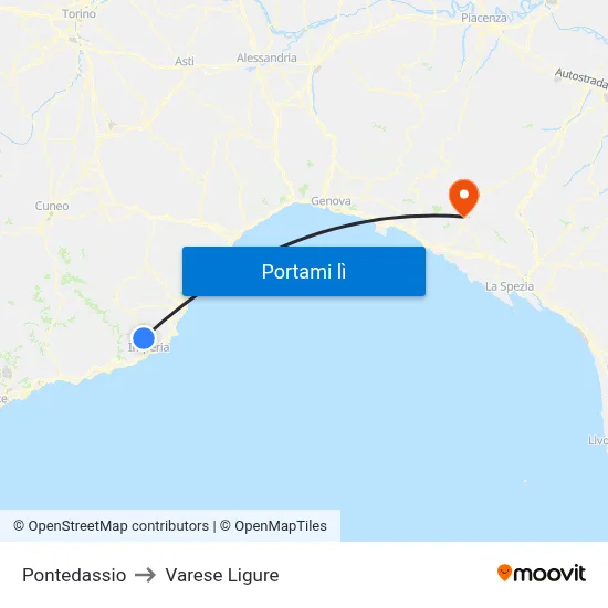 Pontedassio to Varese Ligure map