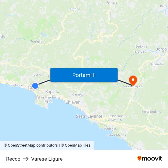 Recco to Varese Ligure map