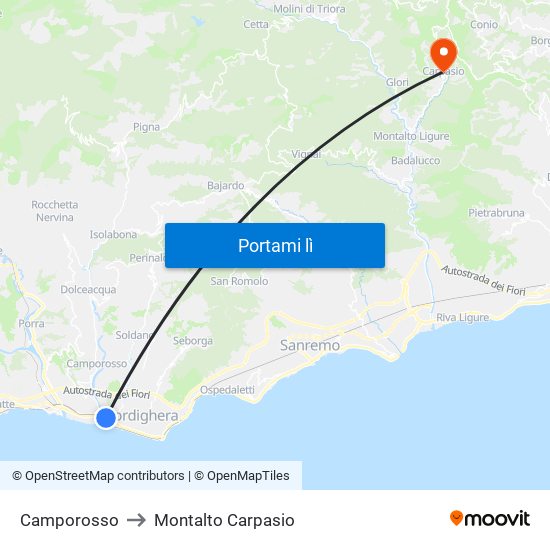 Camporosso to Montalto Carpasio map