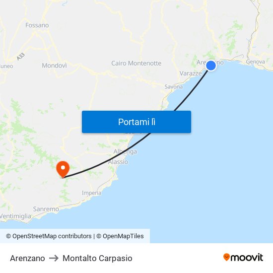 Arenzano to Montalto Carpasio map