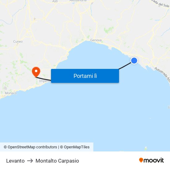 Levanto to Montalto Carpasio map