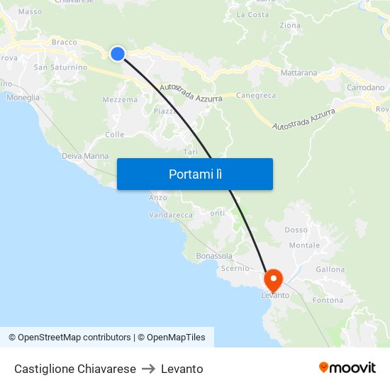 Castiglione Chiavarese to Levanto map