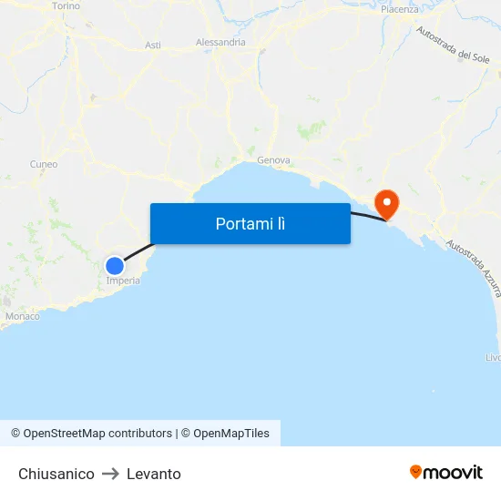 Chiusanico to Levanto map