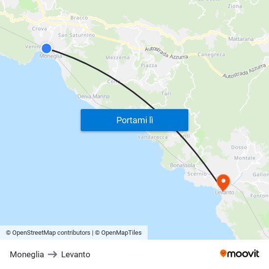 Moneglia to Levanto map