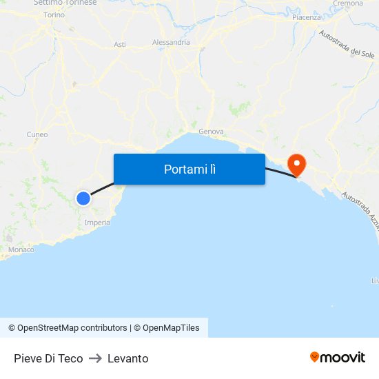 Pieve Di Teco to Levanto map