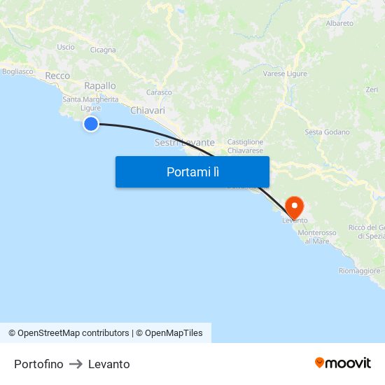 Portofino to Levanto map