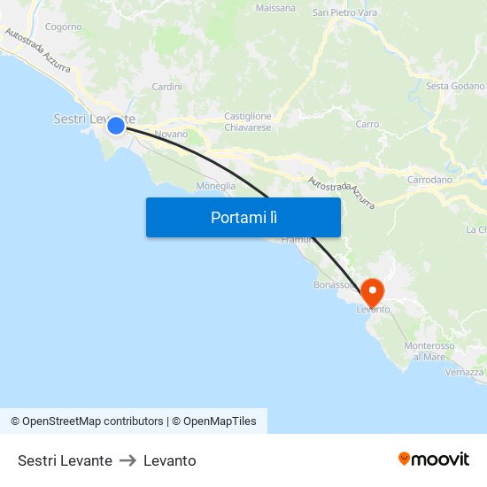 Sestri Levante to Levanto map