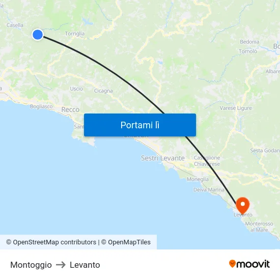 Montoggio to Levanto map
