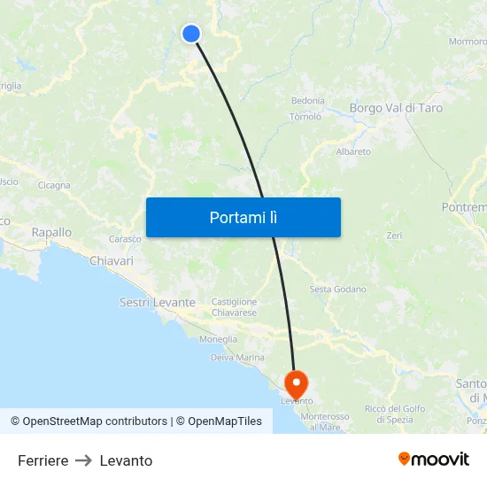 Ferriere to Levanto map
