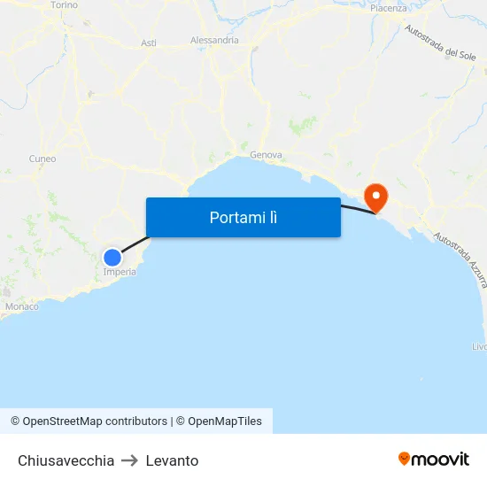 Chiusavecchia to Levanto map