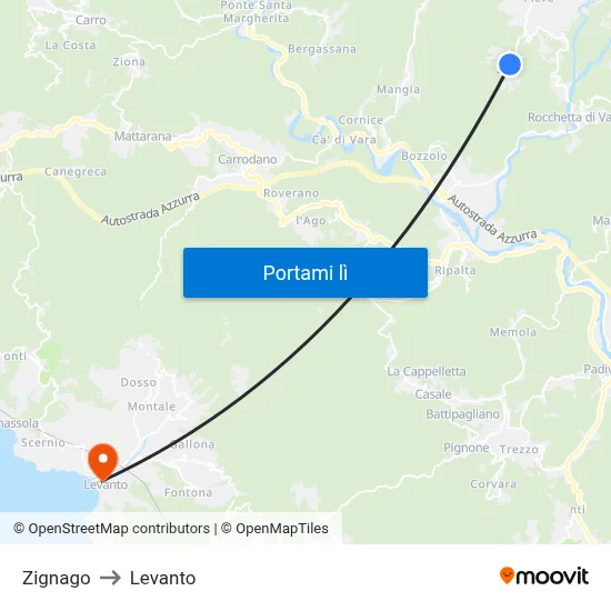 Zignago to Levanto map