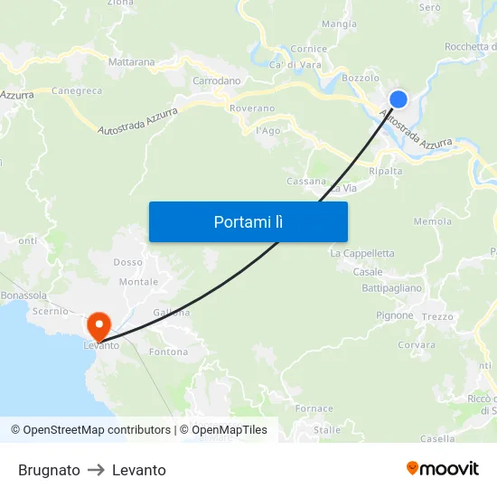 Brugnato to Levanto map