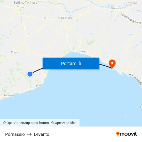 Pornassio to Levanto map