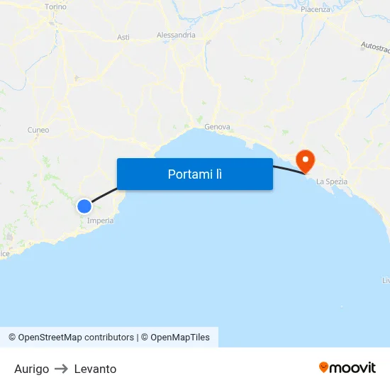 Aurigo to Levanto map