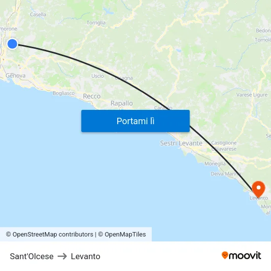 Sant'Olcese to Levanto map